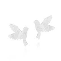 Doting Birds in Flight Textured .925 Sterling Silver Stud Earrings - £11.86 GBP