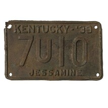 Vintage 1939 Kentucky Jessamine County KY License Plate 7U10 6&quot; x 9.5&quot; - $42.75