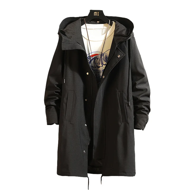 Trench Coat 2020 Autumn New Casual Long Men&#39;s Fashion Trench Coat Hooded Loose H - £237.52 GBP