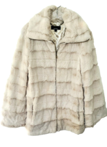 dennis basso Faux Fur Coat Small Oversized Jacket Zip Cream Lined Pockets Retro - £36.35 GBP