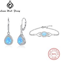 925 Sterling Silver Jewelry Sets for Women Cubic Zirconia Blue Opal Bracelet Ear - £30.94 GBP