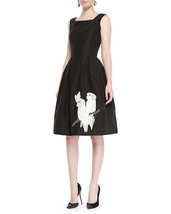 $5,000 Oscar De La Renta Black Silk White Exclusive Bead Parrot Dress Us 14 - £1,100.49 GBP