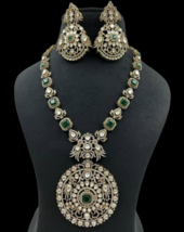 Indian Bollywood Style 925 Sterling Silver Necklace CZ Emerald Jewelry Set - £1,419.95 GBP