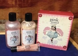 Philosophy Pink Frosted Shampoo Shower Lotion &amp; Lip Shine Set 3pc Lot HTF - £77.85 GBP