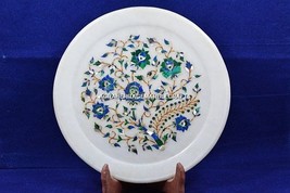 9&quot; Marble Serving Dish Plate Malachite Inlaid Lapis Floral Kitchen Decor H5425 - £169.06 GBP