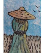 ACEO Original Woman Hat Painting Signed ByArtist Collectible ATC Miniatu... - $129.32 MXN