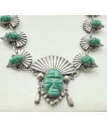 PAT.EN.TRAM. MEXICAN 925 STERLING SILVER CARVED MALACHITE MASK NECKLACE ... - $5,215.95 MXN