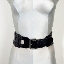 Genuine Leather Woven Braided Wide Belt Size Small Black silver hardware - $33.74
