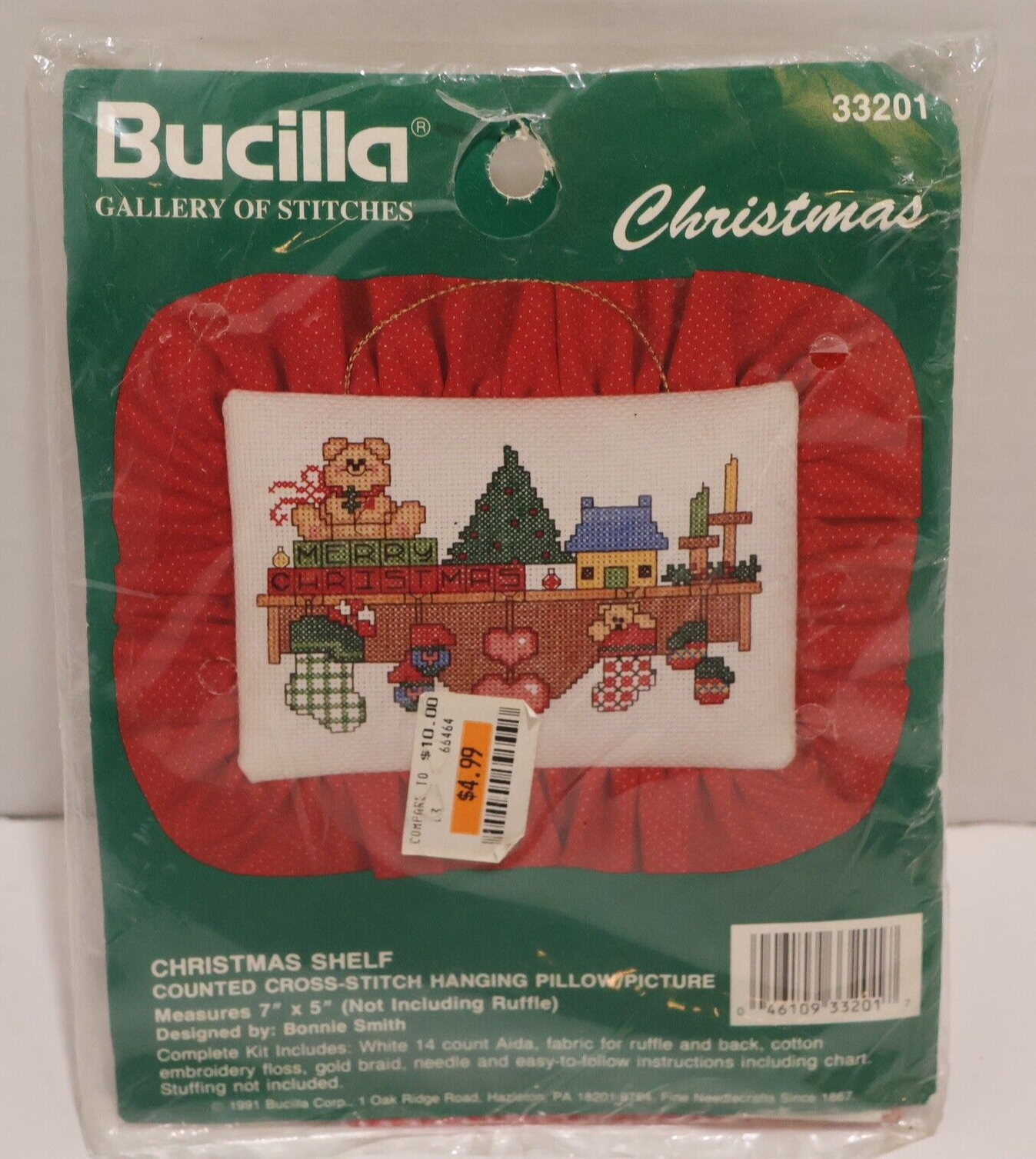 Primary image for Bucilla Gallery of Stitches Cross Stitch Kit Christmas Shelf Hanging Pillow NEW
