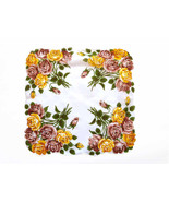 Large Roses Handkerchief Bright Yellow Brown Blooms Green Leaves White B... - £9.43 GBP