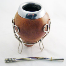 Argentina Mate Gourd Green Tea Straw Bombilla Infusion Cup Silver New Se... - $18.17