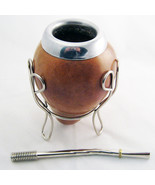 Argentina Mate Gourd Green Tea Straw Bombilla Infusion Cup Silver New Se... - £14.22 GBP