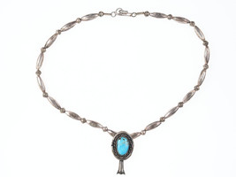 16&quot; Vintage Native American Sterling Beaded Squash blossom pendant necklace - $192.31