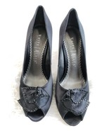 WHITE HOUSE BLACK MARKET Sz 7.5 Black Satin Peep Toe Heels Classic Pumps... - $13.69 CAD