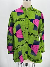 Zuri Kenya Shirt Sz S Green Pink Blue Printed Long Sleeve - $58.80