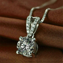 2Ct Round Cut Simulated Moissanite Pendant  14K White Gold Plated 18&quot; Free Chain - £32.87 GBP