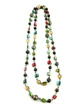 Vintage Iridescent Shell Wood Faux Crystal Beads 48&quot; Necklace No Clasp - £1,164.29 GBP
