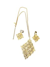 VTG Sarah Coventry Flower Panel Chain Mail Necklace And Clip On Dangle Earrings - £12.54 GBP