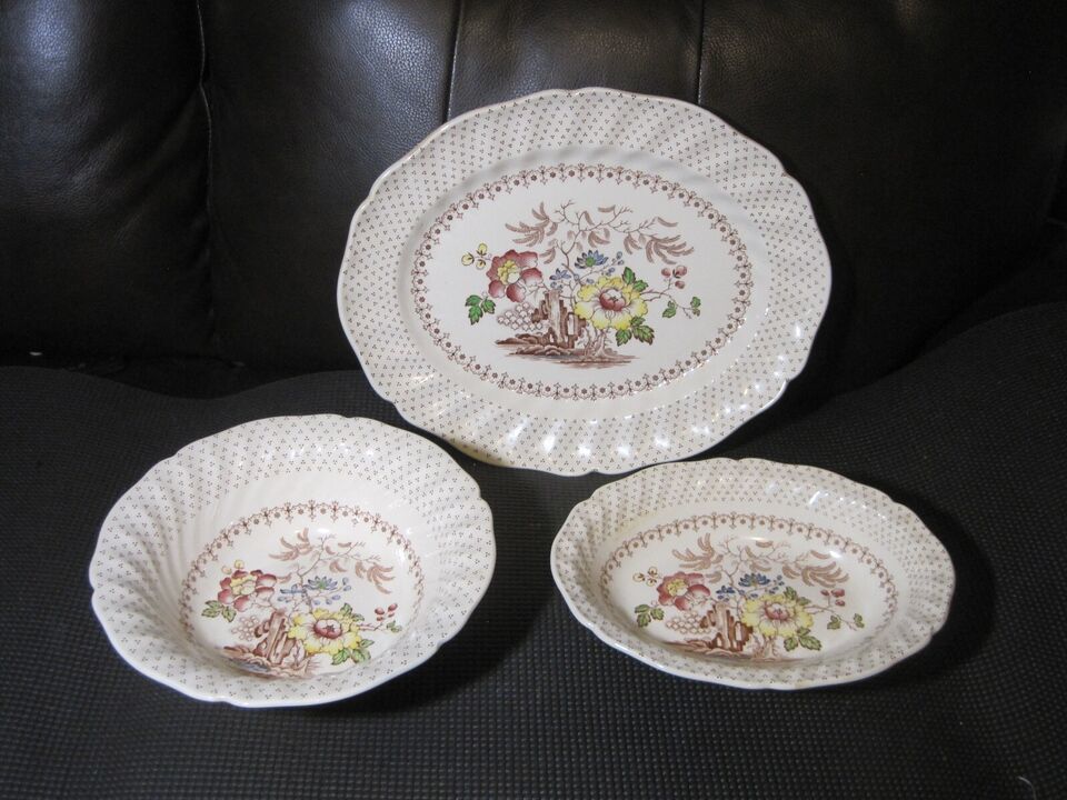 Primary image for 3 Vintage Royal Doulton GRANTHAM Platter & 2 Bowls Floral Hand Painted D 5477