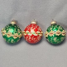 Vintage Krebs Red &amp; Green Mercury Glass Ribbon Wrapped Christmas Ornaments (x3) - £15.82 GBP