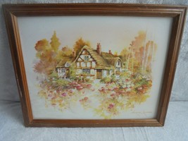 Vintage Wood Framed Signed Andres Orpinas 12x15 Print English Tudor Countryside - £15.72 GBP