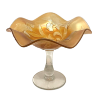 Carnival Glass Fenton Marigold Glass Iris Footed Compote Clear Pedestal - £21.46 GBP