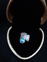 Natural Opal, Rainbow Moonstone and Rose Quartz Silver Gemstone Ring - £239.80 GBP