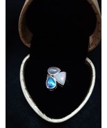 Natural Opal, Rainbow Moonstone and Rose Quartz Silver Gemstone Ring - £234.94 GBP