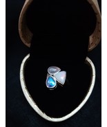 Natural Opal, Rainbow Moonstone and Rose Quartz Silver Gemstone Ring - $410.31 CAD