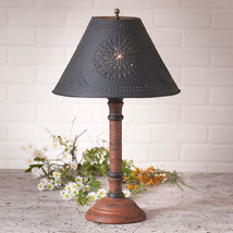 Table Lamp &amp; Punched Tin Shade - Distressed Pumpkin Over Black Crackle Finish - £154.73 GBP