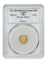1853-C G$1 PCGS MS63 ex: D.L. Hansen, Simpson - $19,096.88