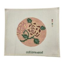 Cottonwood Hand-Painted Needlepoint Canvas Red Flower on Pink Round Shap... - £19.06 GBP