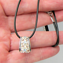 Sterling Silver Blue Rhinestone FLOWER Slide Pendant Vtg Cord Necklace - $14.84