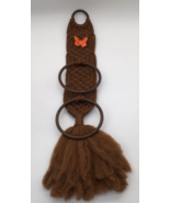 Vintage Macrame Brown With orange Bead butterfly Hand Towel Holder 30 in... - €15,19 EUR