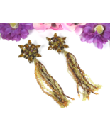 Pair Vintage 7&quot; GLASS BEAD CAB STONES BROOCHES SET Amber &amp; Brown Beaded ... - $65.58 CAD