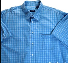 VTG IZOD Men’s Blue White Plaid Short Sleeve Button Down Single Stitch Size XL - £15.85 GBP