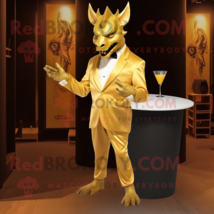 Gold Gargoyle mascot costume character dressed with a Cocktail Dress and Pocket  - £1,039.04 GBP