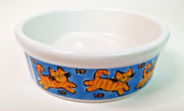 Ceramic Cat Food Water Dish Bowl Blue with Ginger Kitty and Fish - $13.81