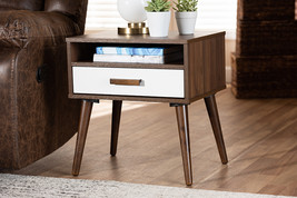 Rasa Two-Tone White and Walnut Finished 1-Drawer Wood End Table - $122.00