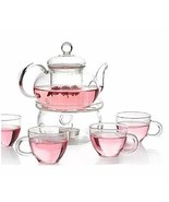 6-Piece Glass Tea Pot Set with 4 Cups Teapot Warmer and Infuser - $2,577.01 MXN