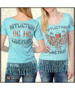 Affliction Love Machine AW4705 Angel Wings Fringe Womens Scoop T-Shirt B... - $66.29