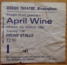 April Wine 1980 Vintage Ticket Stub Odeon Theatre Birmingham UK Canadian... - $15.00