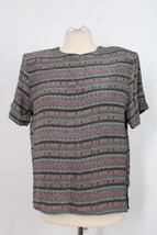 Vtg Stunt LP Multicolor Silk Geometric Short Sleeve Top - £19.98 GBP