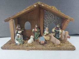 Nativity Scene Set ENESCO Wooden Stable Christmas Missing Angel - £7.81 GBP