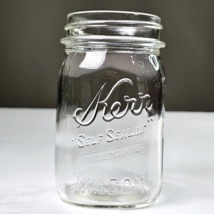 Antique Kerr Self Sealing Trademark Reg Mason Clear Canning Jar Square Pint 5in - £15.71 GBP