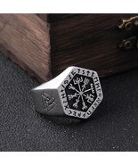 Viking Helm of Awe Vegvisir Ring Futhark Runes Circle Elder Valknut Ring... - £18.78 GBP