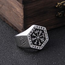 Viking Helm of Awe Vegvisir Ring Futhark Runes Circle Elder Valknut Ring Gifts - £18.87 GBP