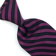 Dolcepunta Tie Italy Sevenfold Stripe Black Bright Purple Luxury Necktie Silk L1 - £71.43 GBP