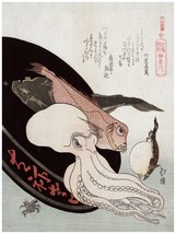 1507.Decoration Poster of Octopus &amp; fish from Japanese woodblock.Room wall art - £12.74 GBP+