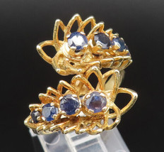 18K GOLD - Vintage Spiked Floral Graduated Sapphire Bypass Ring Sz 8.5 - GR485 - $773.91